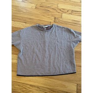 Zara Basic women's red/black plaid crew neck short sleeve cropped shirt size Med